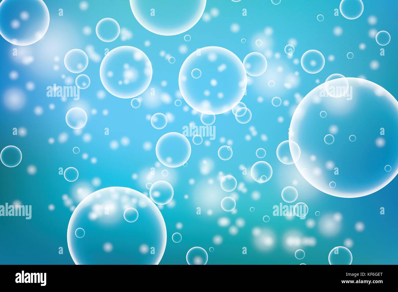 Oxygen bubbles in water blue background for scientific and biological