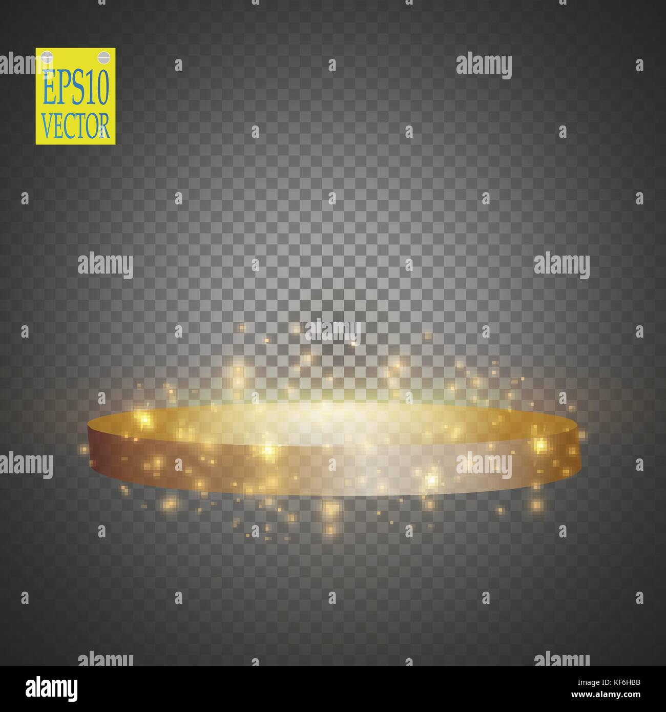 Abstract Shining Podium Background with Spotlights. Gold Glittering Scene. You Win Luxury, Success and Treasure Design. Game, Fashion and Gambling Spa Stock Vector