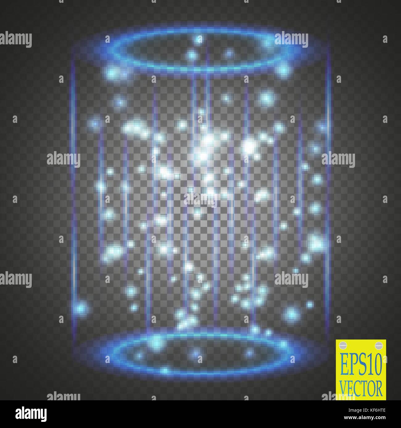 Magic fantasy portal. Futuristic teleport. Light effect. Blue candles rays of a night scene with sparks on a transparent background. Empty light effec Stock Vector