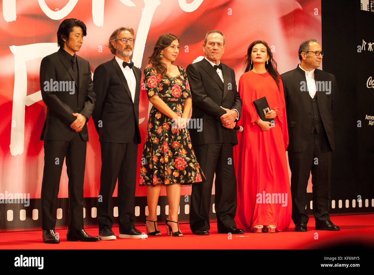Members of the International Competition Jury, Masatoshi Nagase, Martin Provost, Victoria Jones, Tommy Lee Jones, Zhao Wei Reza Mirkarimi appears on the opening red carpet for The 30th Tokyo International Film Festival in Roppongi on October 25th, 2017, in Tokyo, Japan. The festival runs from October 25th to November 3rd at venues in Tokyo. Credit: Michael Steinebach/AFLO/Alamy Live News Stock Photo