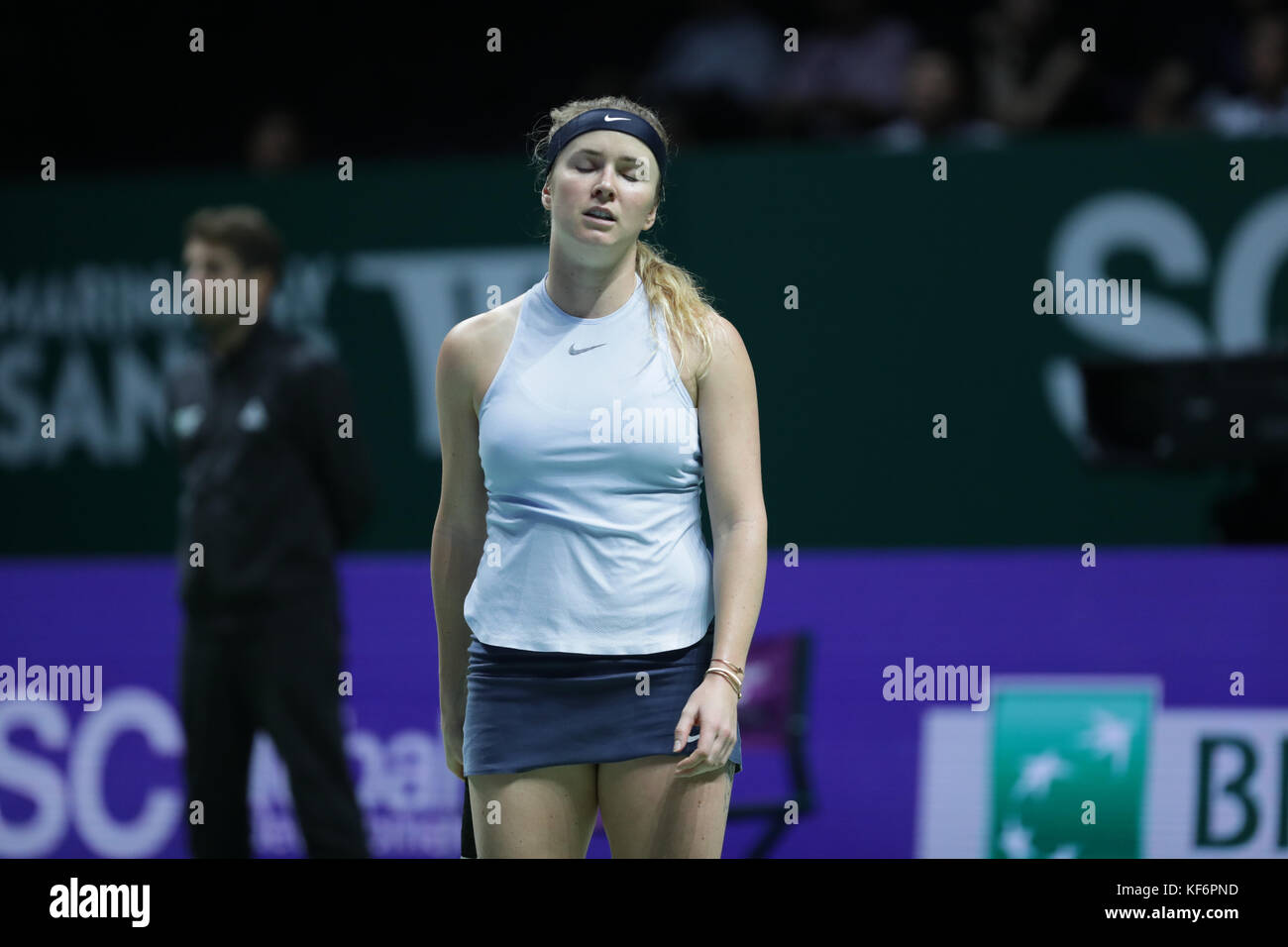 Singapore. 25th Oct, 2017. Ukrainian tennis player Elina Svitolina is in  action during her first round robin match of the WTA Finals vs French  tennis player Caroline Garcia on Oct 25, 2017