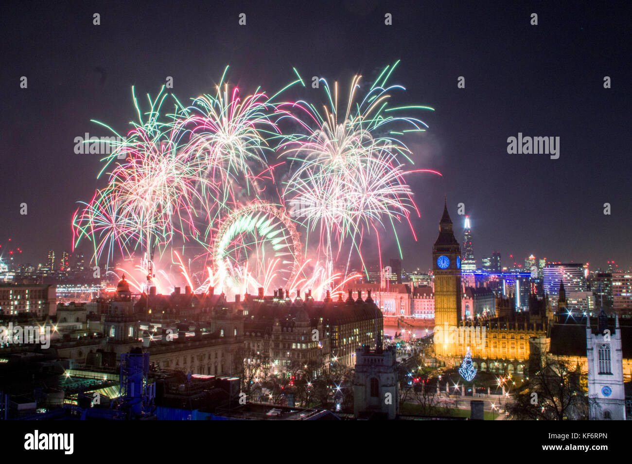 The mayor of londons New Year Fireworks display Stock Photo