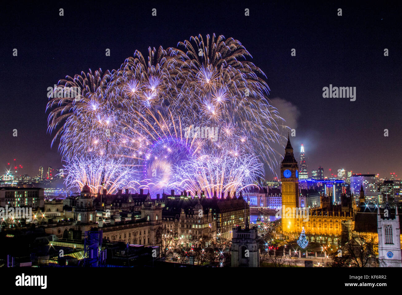 The mayor of londons New Year Fireworks display Stock Photo