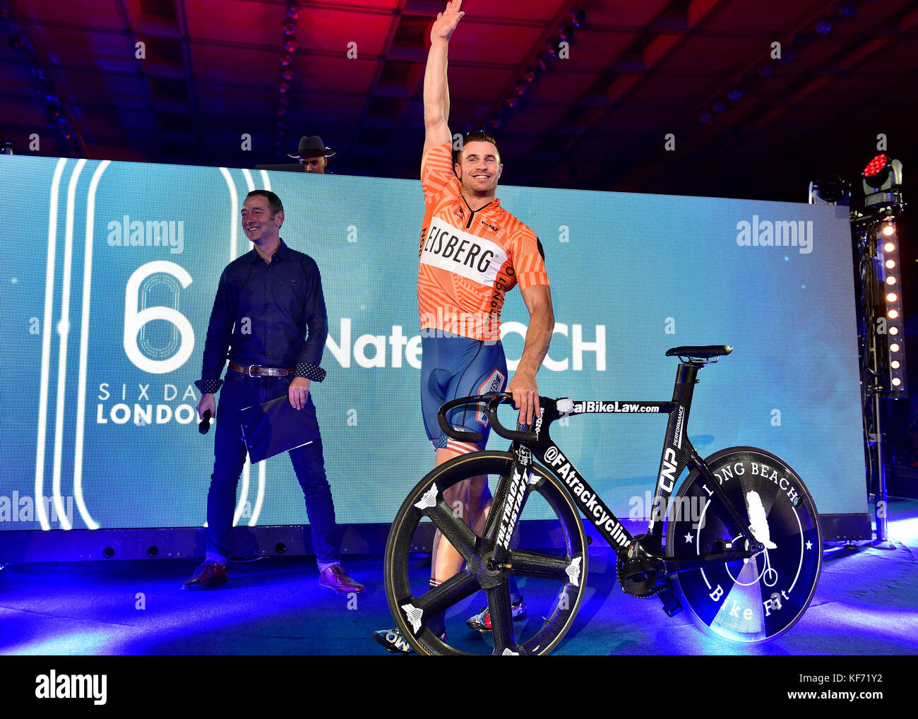 London, UK. 26th Oct, 2017. Nate Koch (USA) at Rider's Presentation during Six Day London - day 3 event on Thursday, 26 October 2017, London England. Credit: Taka Wu/Alamy Live News Stock Photo