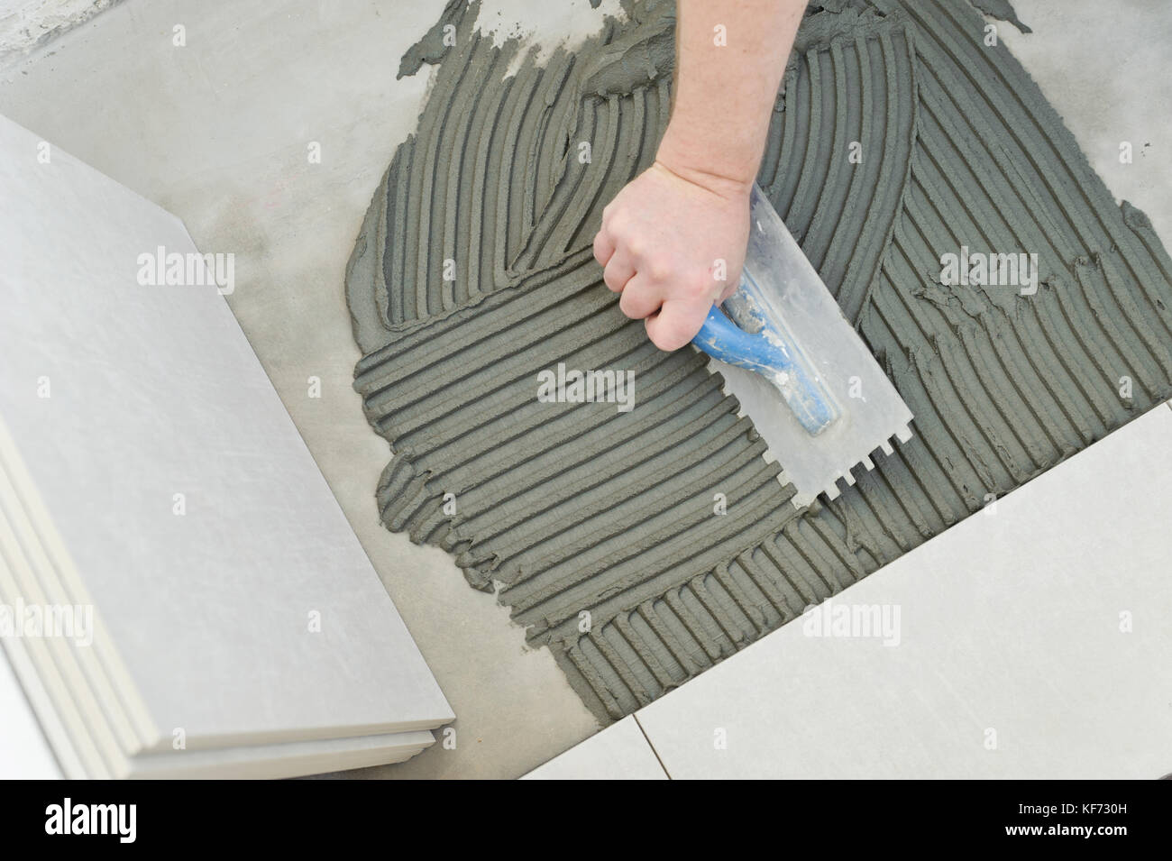 Contractor Laying Tile Floor House Stock Photos Contractor