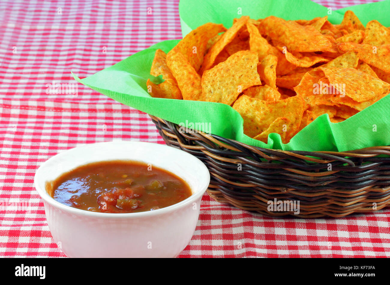 Cheese tortilla chips and pico de gallo dip as a TexMex appetizer