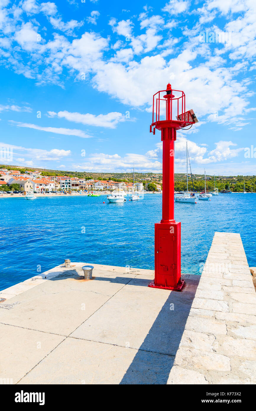 Pier and entrance to Primosten port, Dalmatia, Croatia Stock Photo