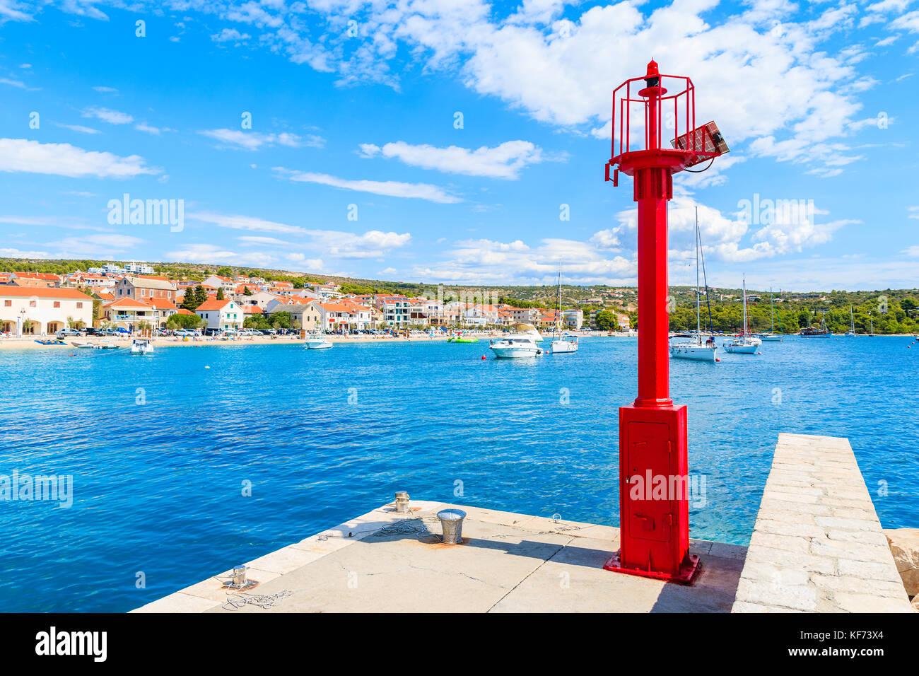 Pier and entrance to Primosten port, Dalmatia, Croatia Stock Photo
