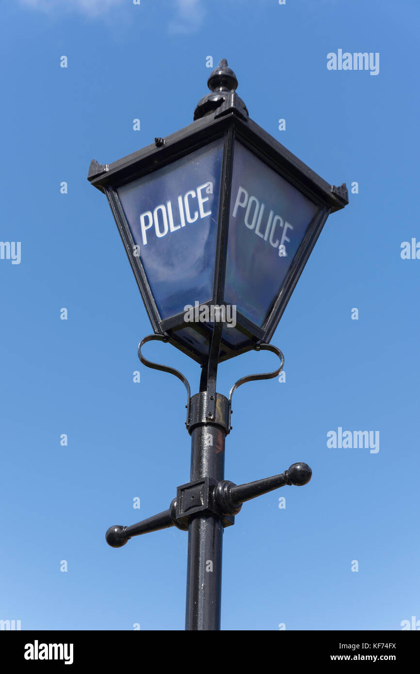 Vintage police station lamp outside Stratford-upon-Avon Police Station, Stratford-upon-Avon, Warwickshire, England, United Kingdom Stock Photo