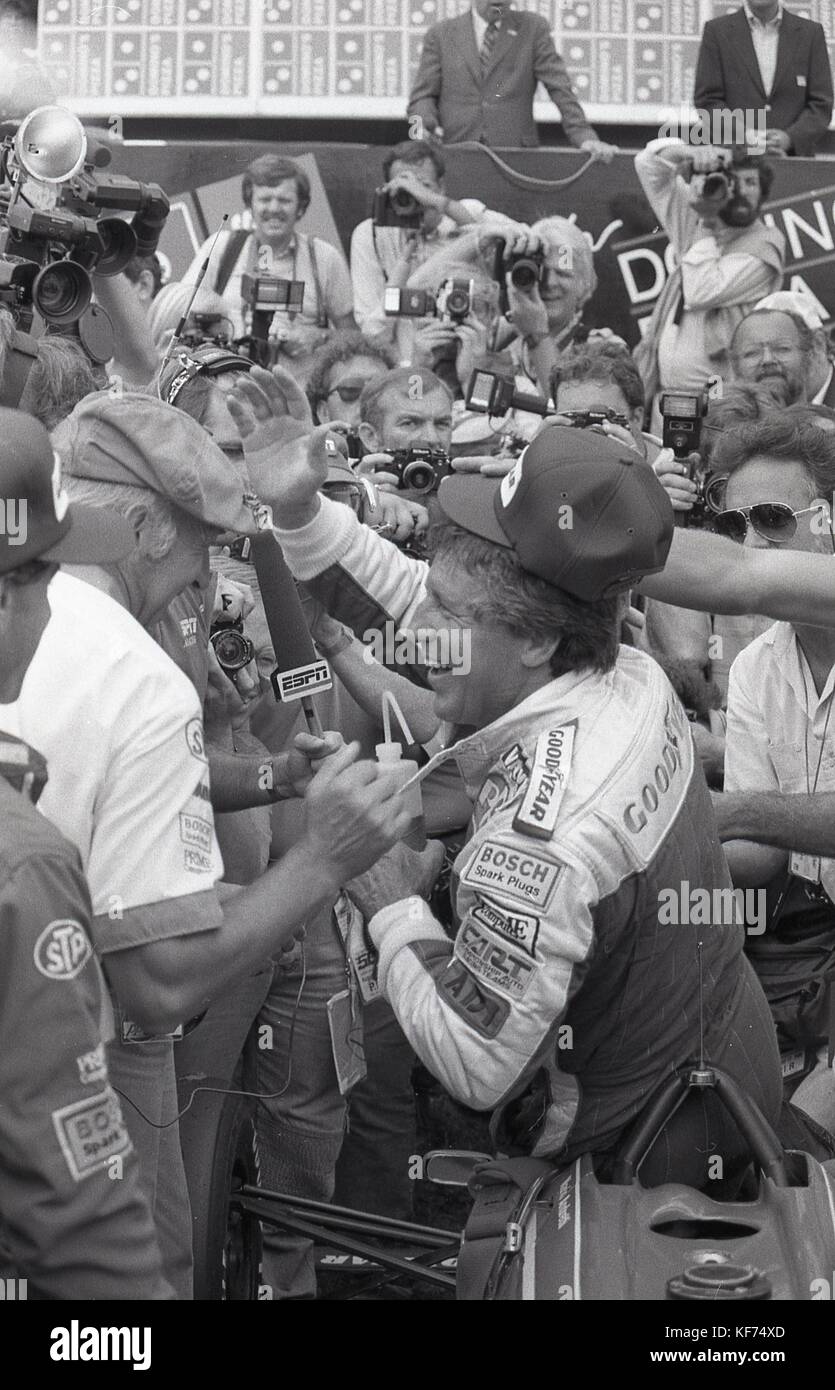 Mario Andretti after winning the Pocono CART race in Pennsylvania. Stock Photo