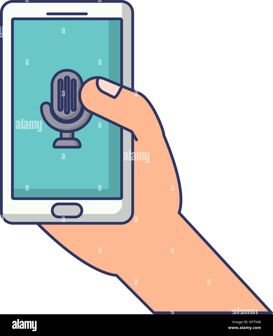 hand with smartphone device icon over white background vector ...