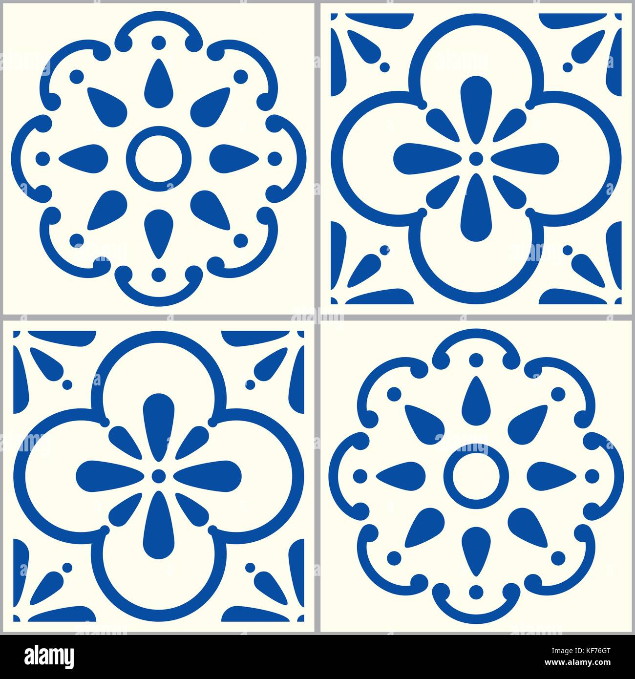 Azulejos Portuguese vector tiles pattern, Lisbon seamless indigo blue ...