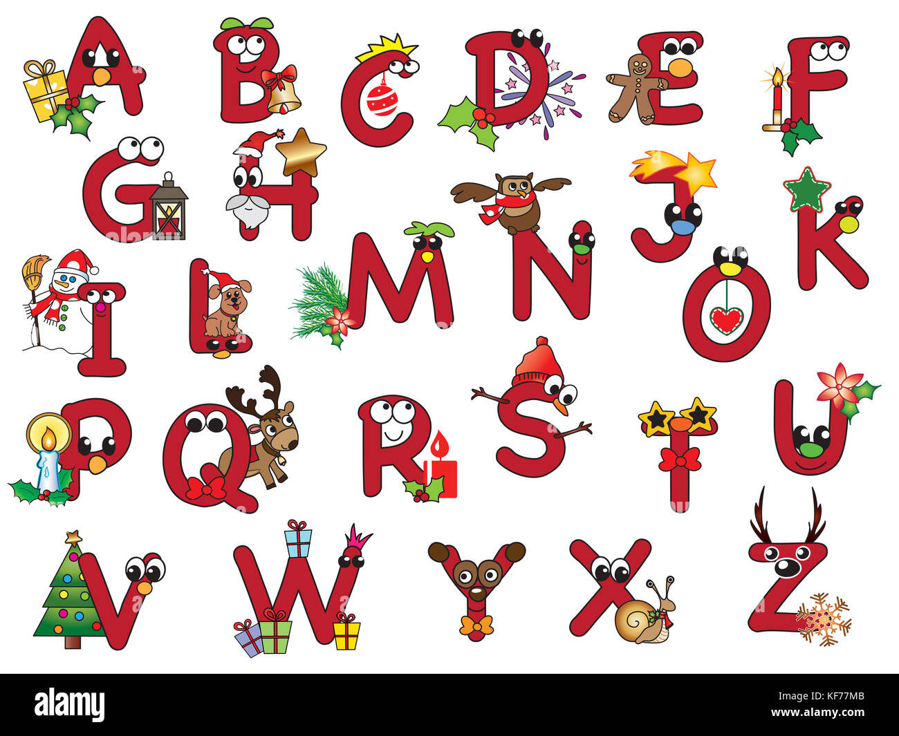 Red Christmas Alphabet With Happy Letters Stock Photo Alamy