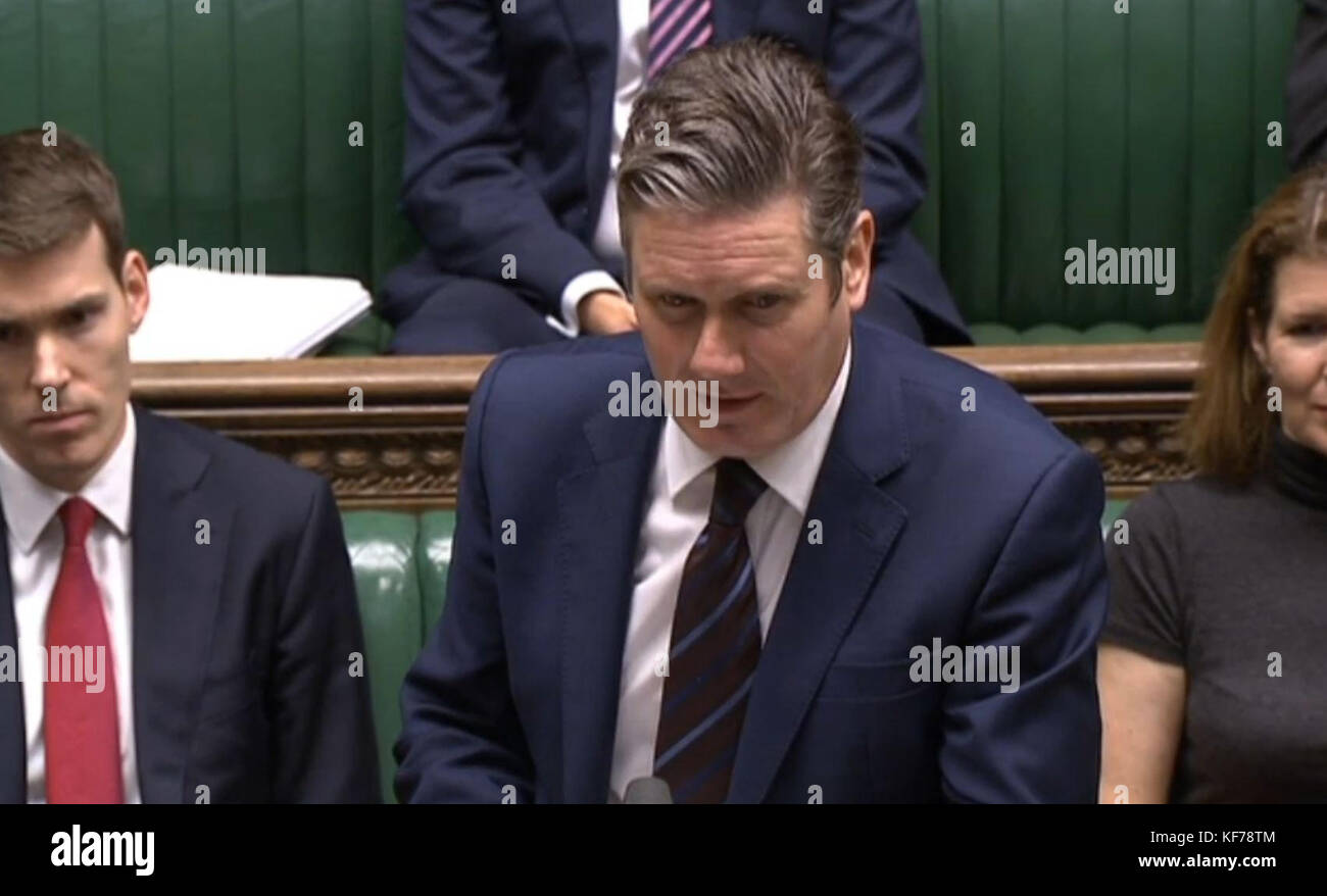 Shadow Brexit secretary Sir Keir Starmer asks an urgent question in the House of Commons, London on Brexit as he pushed for the Opposition's amendment to the European Union (Withdrawal) Bill over a meaningful vote to be accepted. Stock Photo