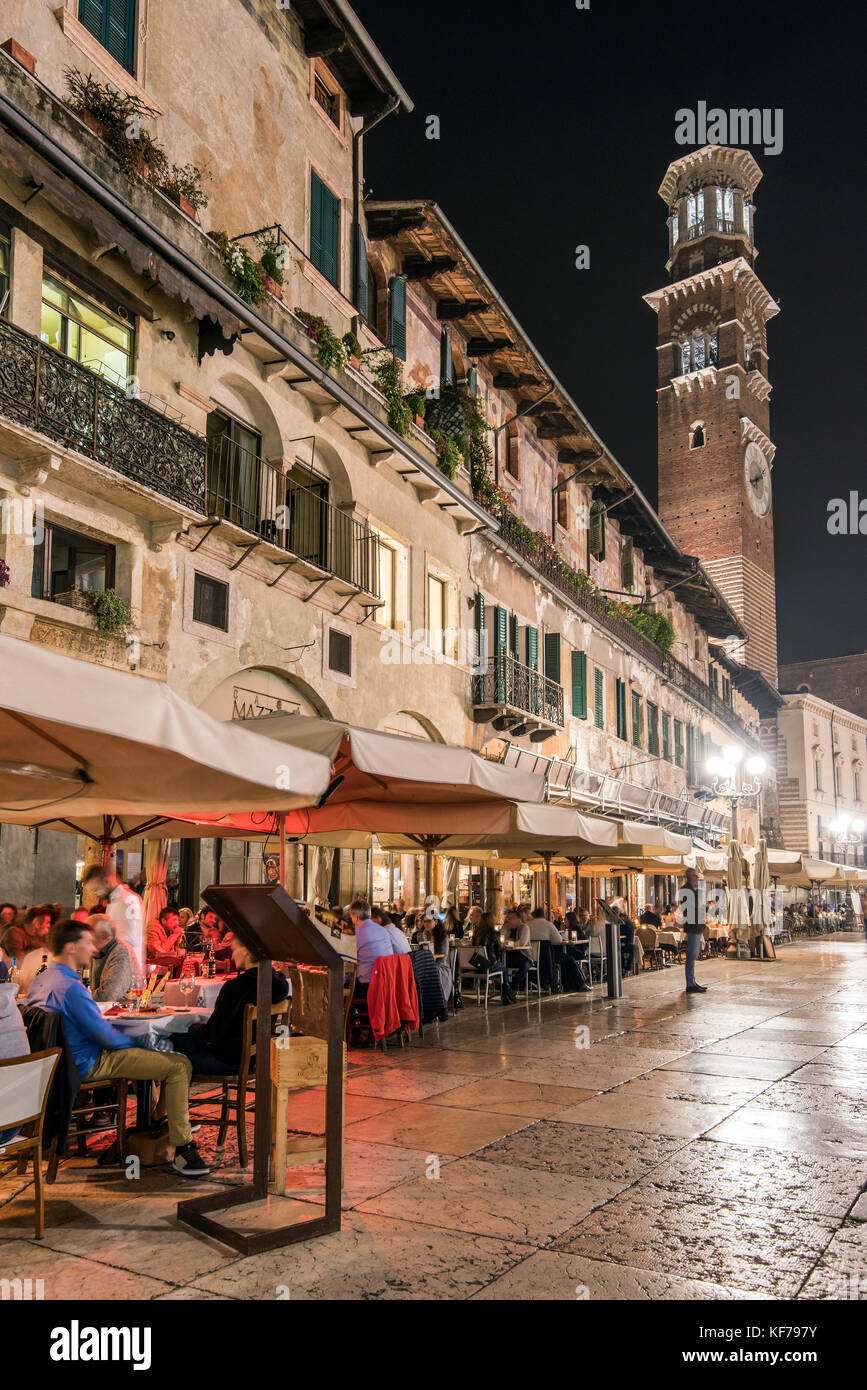 Night view of Piazza delle Erbe or Market’s Square, Verona, Veneto, Italy Stock Photo