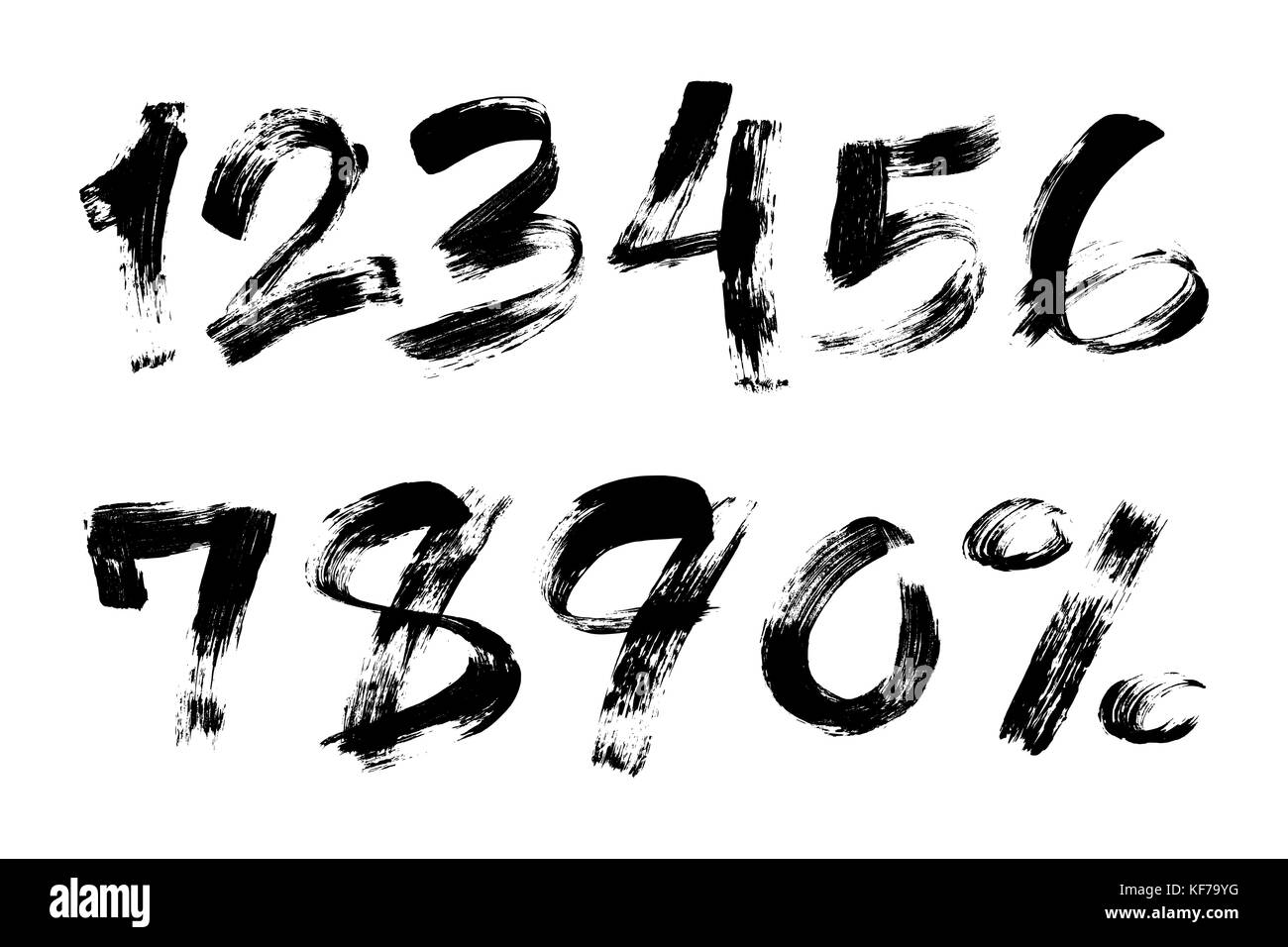 Vector illustration of brush painted numbers set with percent sign isolated on white background for your design Stock Vector
