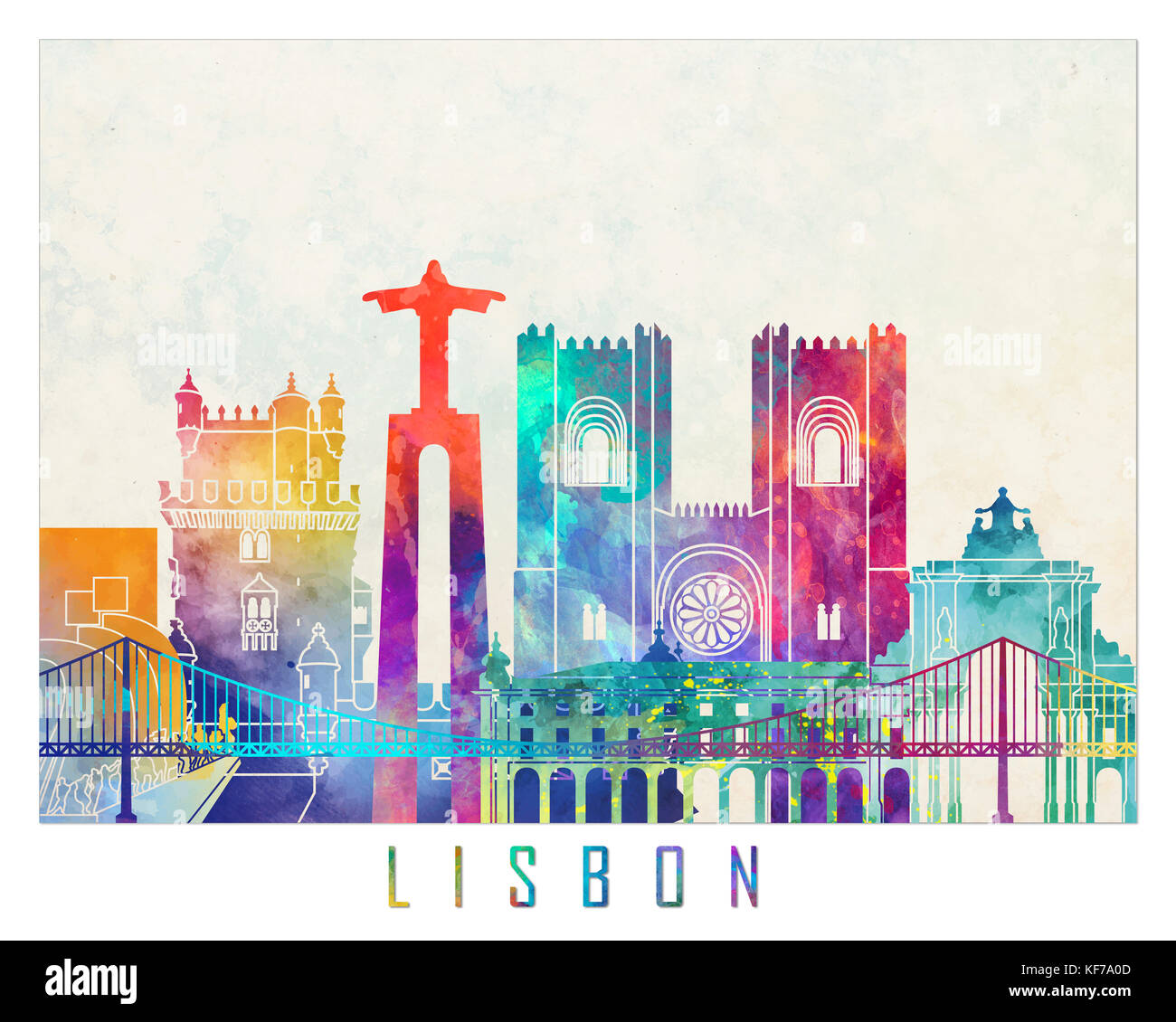 Lisbon landmarks watercolor poster Stock Photo