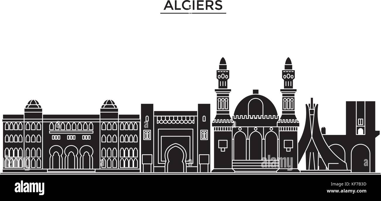 Algiers architecture vector city skyline, travel cityscape with landmarks, buildings, isolated sights on background Stock Vector