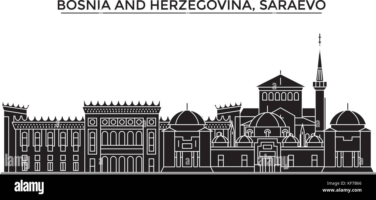 Bosnia And Herzegovina, Saraevo architecture vector city skyline, travel cityscape with landmarks, buildings, isolated sights on background Stock Vector