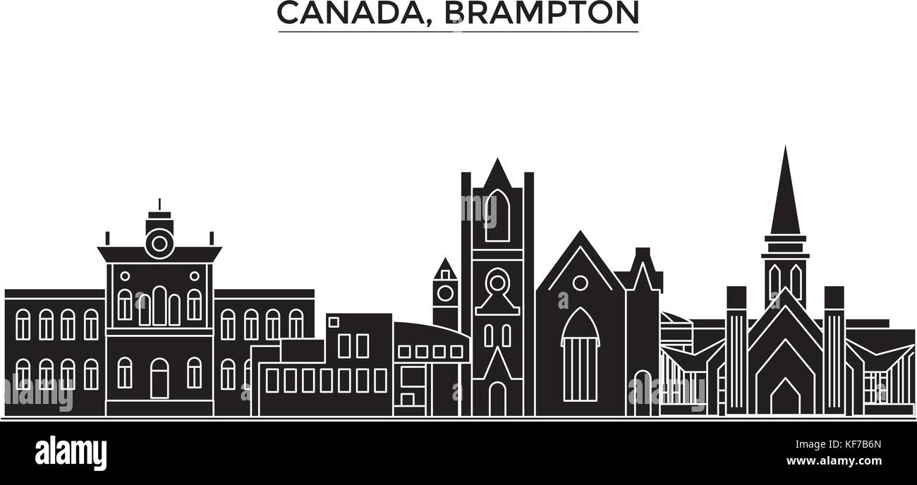 Canada, Brampton architecture vector city skyline, travel cityscape with landmarks, buildings, isolated sights on background Stock Vector