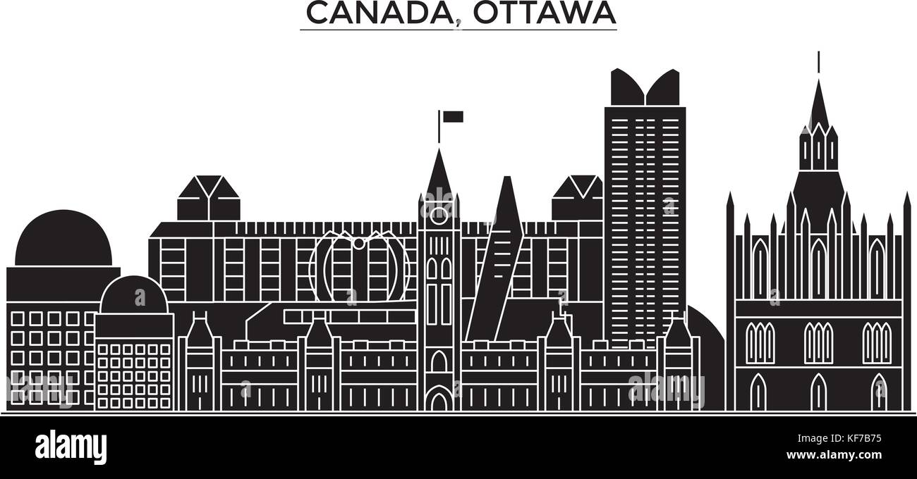 Canada, Ottawa architecture vector city skyline, travel cityscape with landmarks, buildings, isolated sights on background Stock Vector
