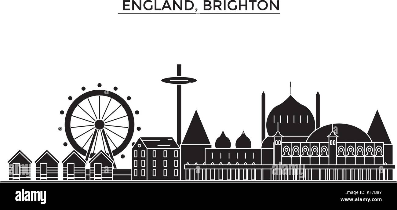 England, Brighton architecture vector city skyline, travel cityscape with landmarks, buildings, isolated sights on background Stock Vector