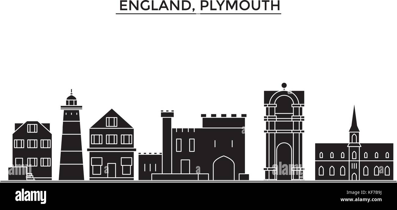 England, Plymouth architecture vector city skyline, travel cityscape with landmarks, buildings, isolated sights on background Stock Vector