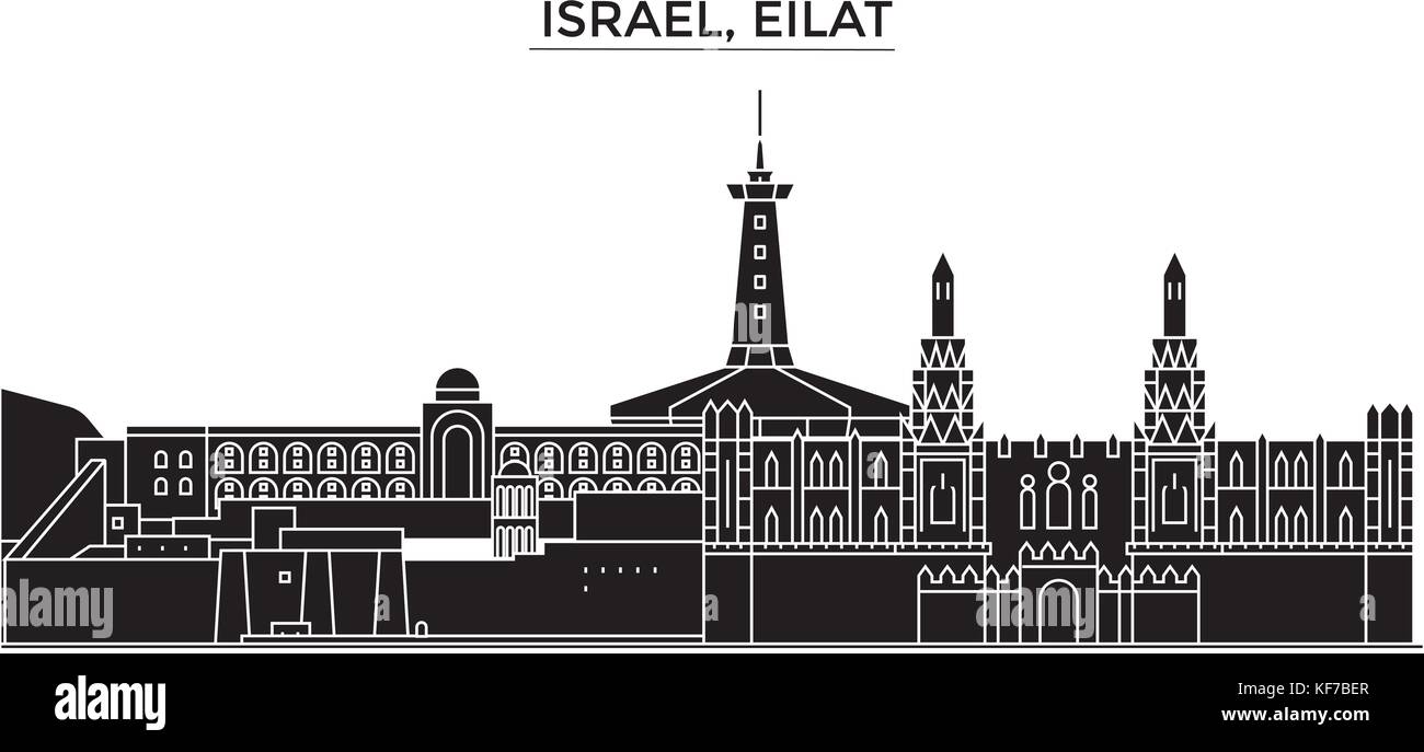 Israel, Eilat architecture vector city skyline, travel cityscape with landmarks, buildings, isolated sights on background Stock Vector