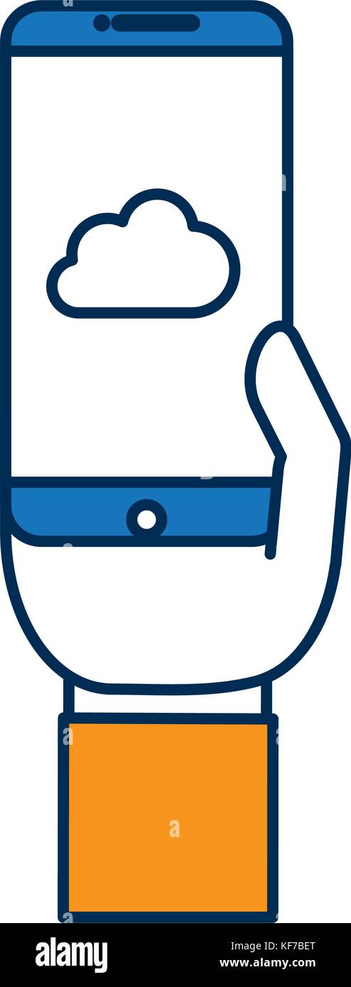 hand with smartphone device icon over white background vector ...