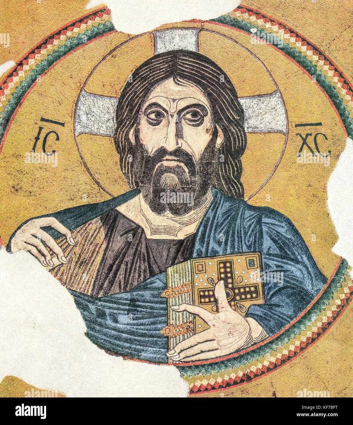 Greece Daphni Monastery Byzantine -Christ Pantocrator - mosaic of dome - XII century Stock Photo