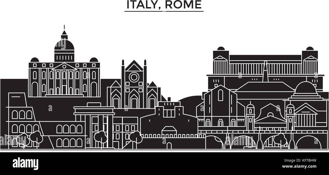 Italy, Rome architecture vector city skyline, travel cityscape with landmarks, buildings, isolated sights on background Stock Vector