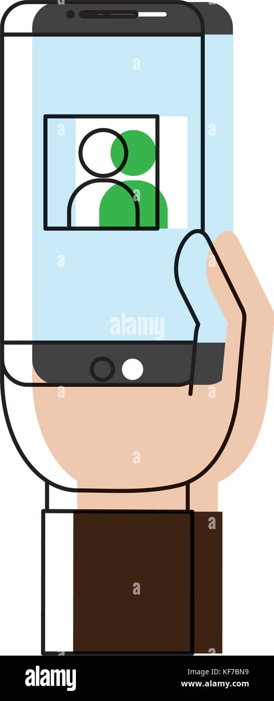 hand with smartphone device icon over white background vector ...