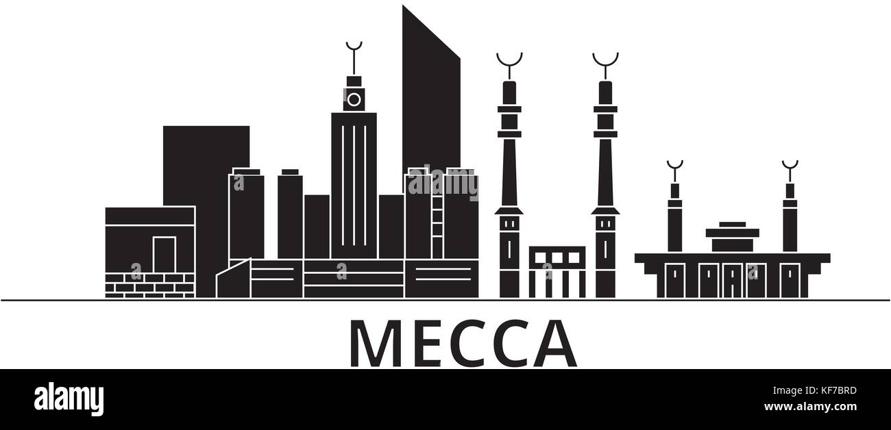 Mecca architecture vector city skyline, travel cityscape with landmarks