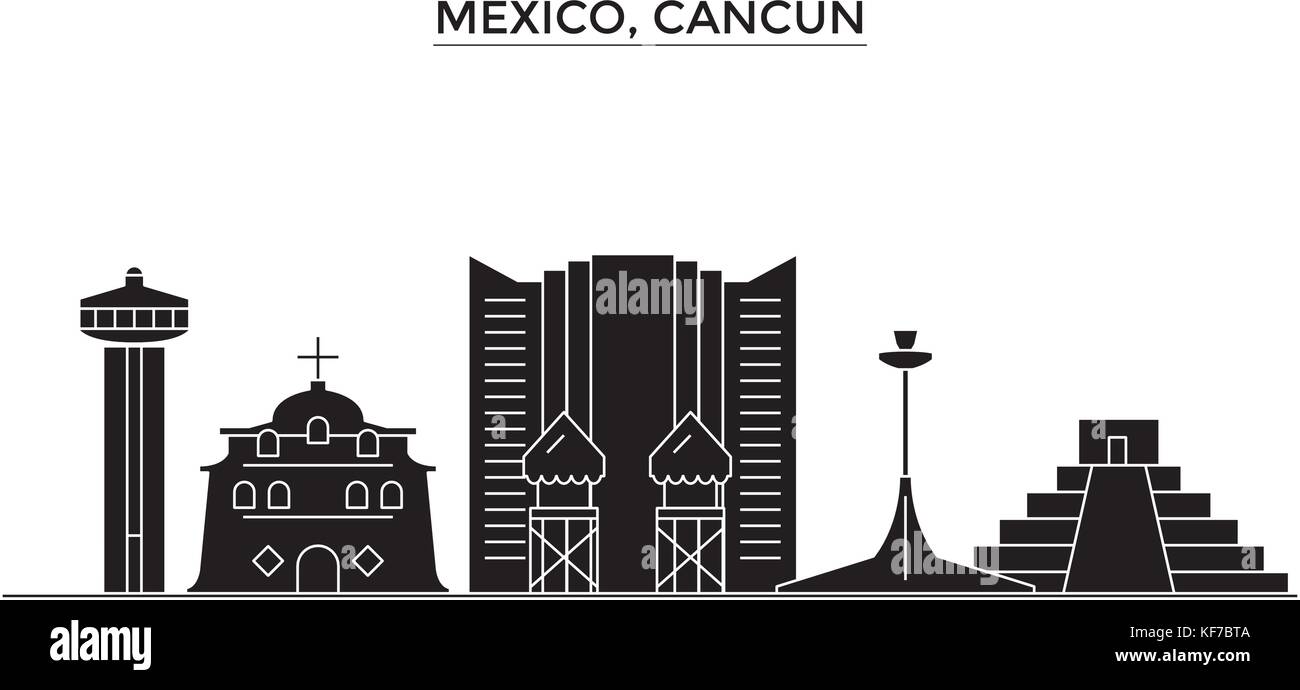 Mexico, Cancun architecture vector city skyline, travel cityscape with landmarks, buildings, isolated sights on background Stock Vector