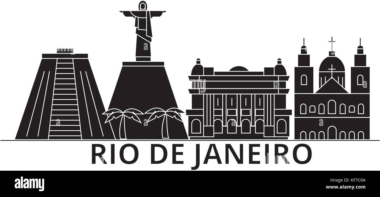 Rio De Janeiro architecture vector city skyline, travel cityscape with landmarks, buildings, isolated sights on background Stock Vector