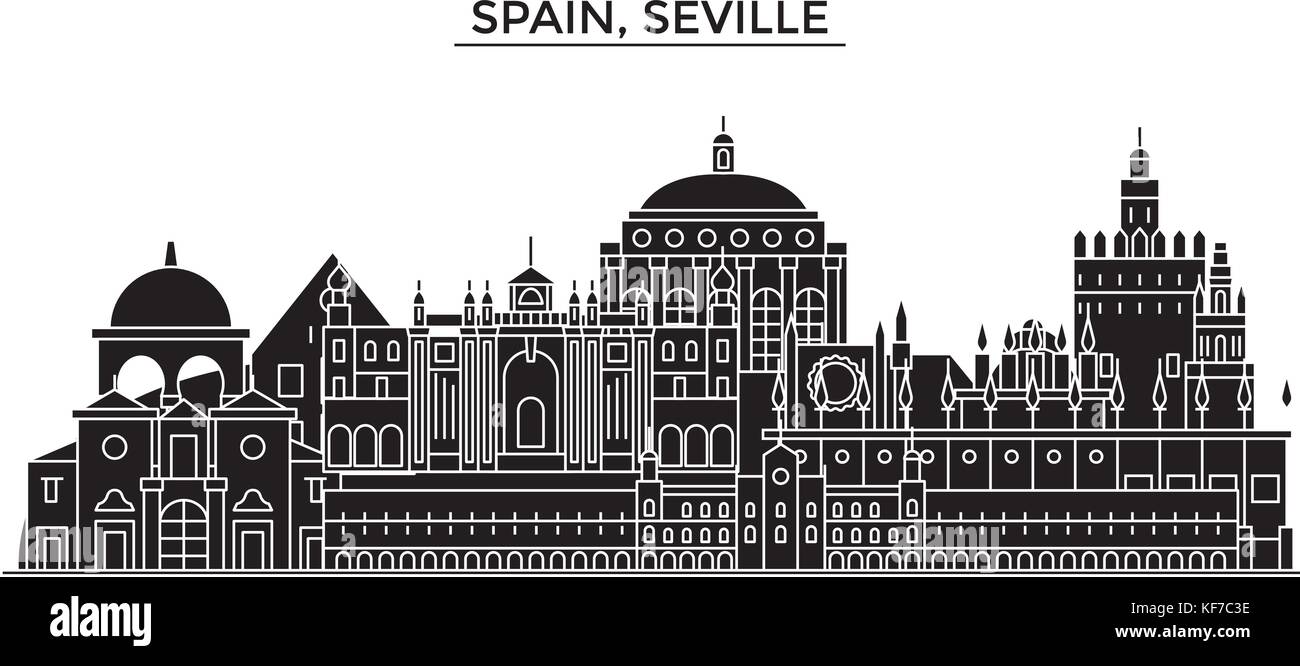 Spain, Seville architecture vector city skyline, travel cityscape with landmarks, buildings, isolated sights on background Stock Vector