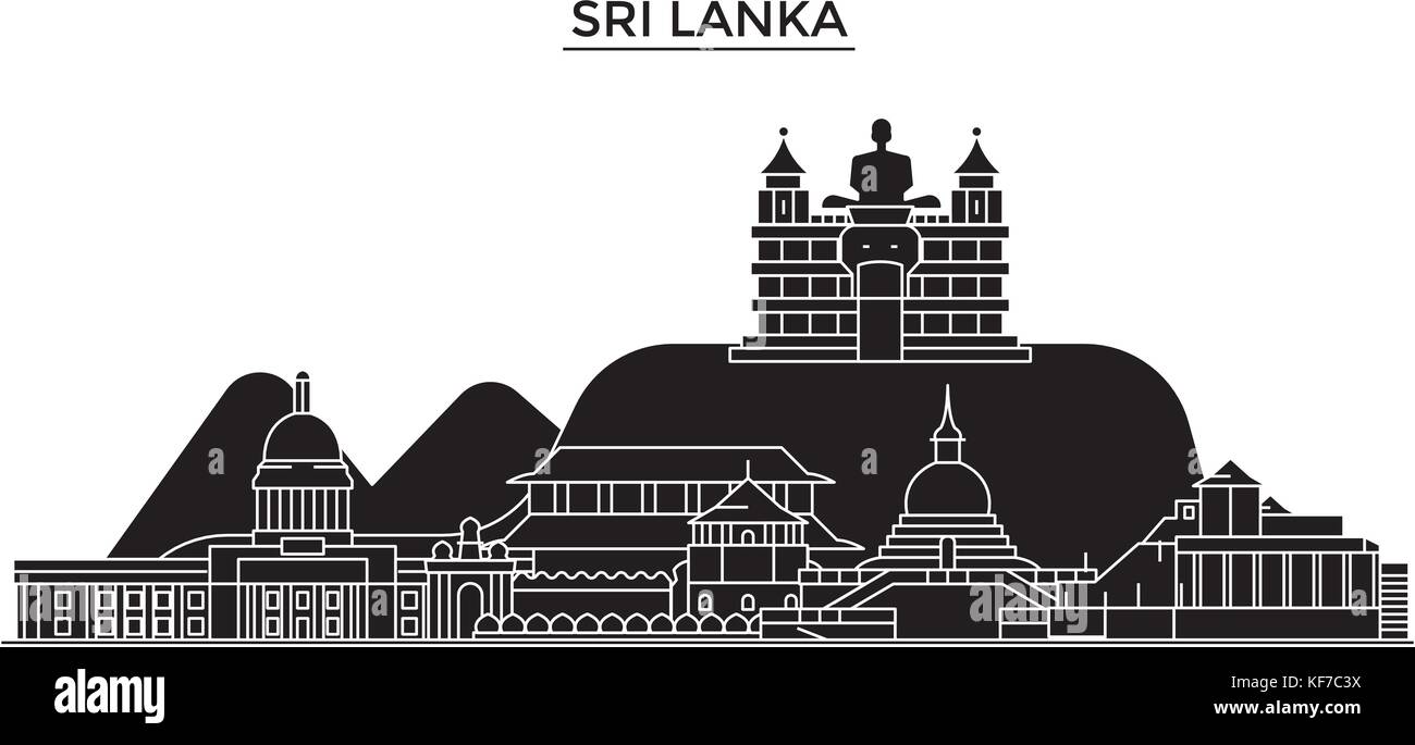 Sri Lanka architecture vector city skyline, travel cityscape with ...
