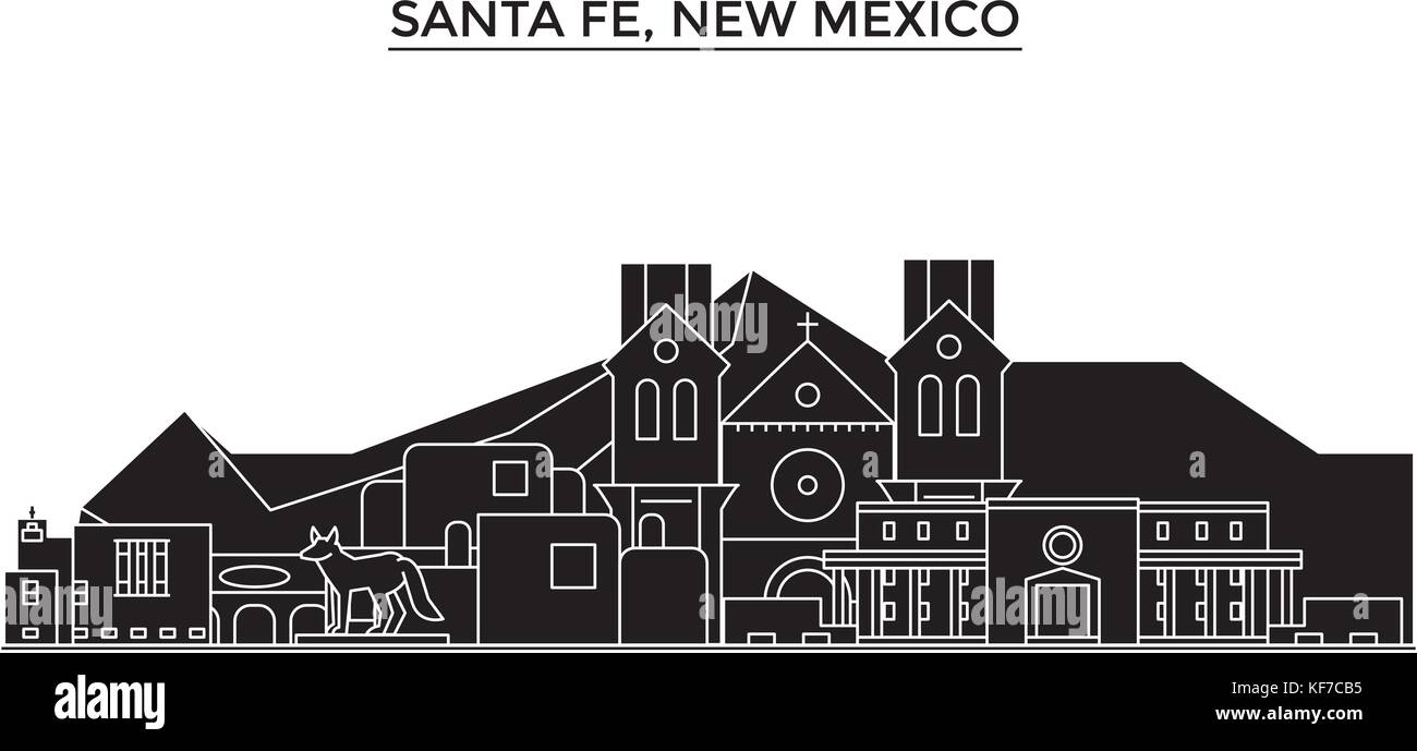 Usa, Santa Fe, New Mexico architecture vector city skyline, travel cityscape with landmarks, buildings, isolated sights on background Stock Vector