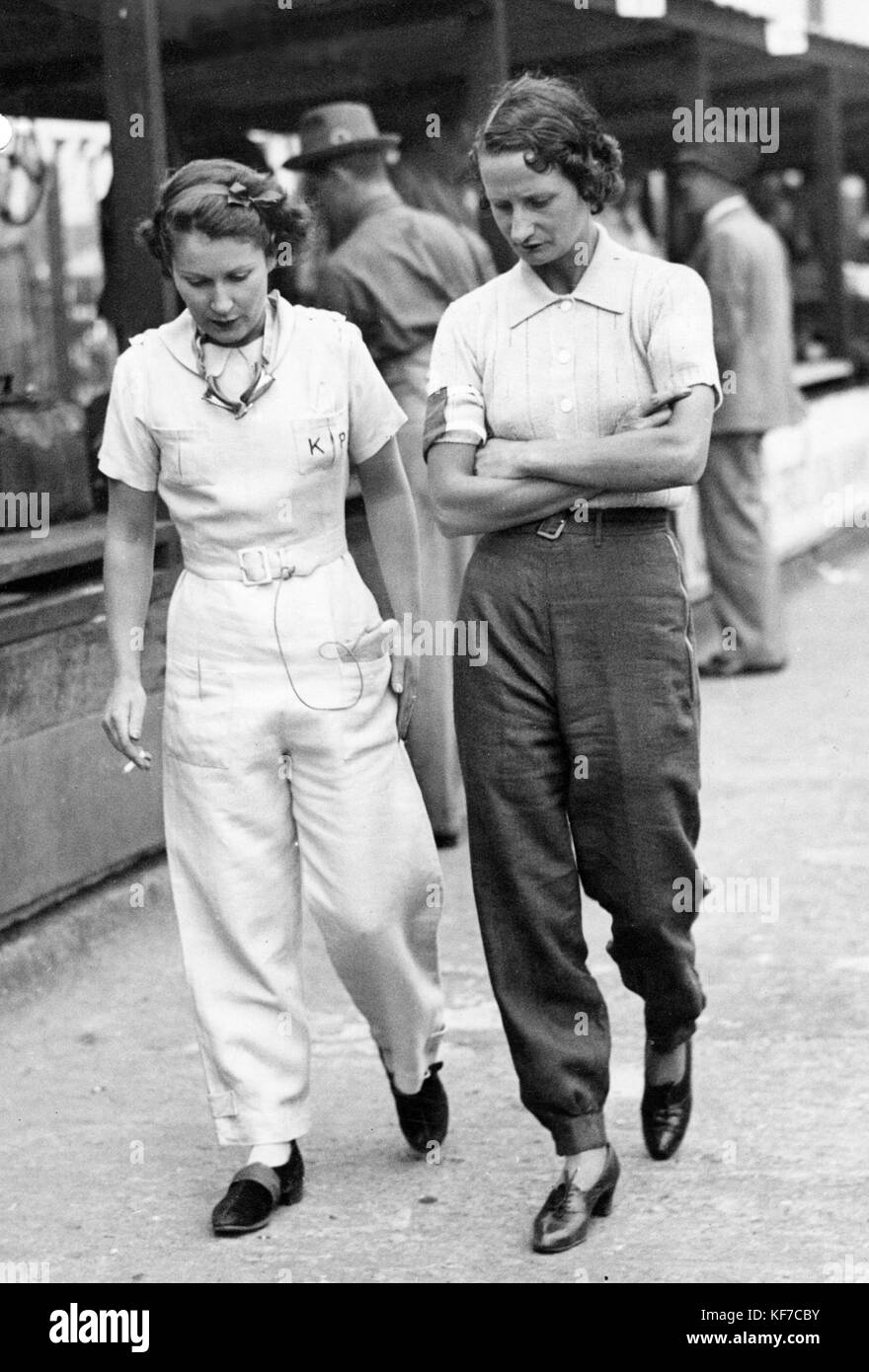 Elsie Wisdom (right) and Kaye Petre at Brooklands Stock Photo