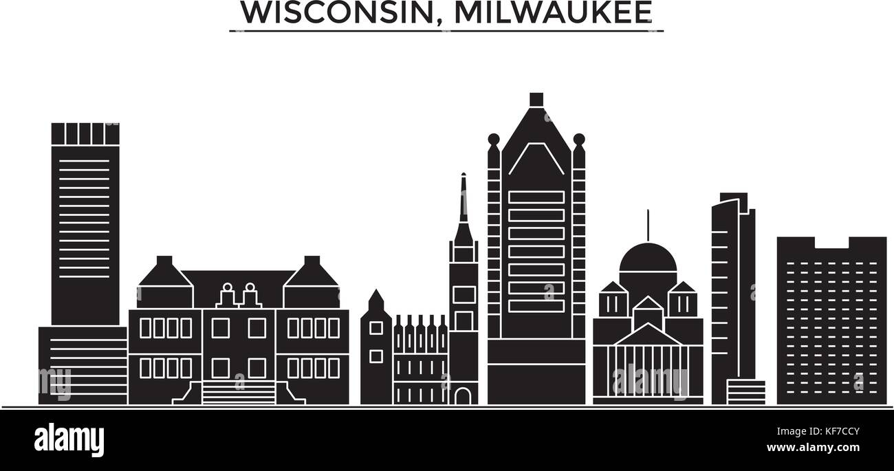 Usa, Wisconsin, Milwaukee City architecture vector city skyline, travel cityscape with landmarks, buildings, isolated sights on background Stock Vector