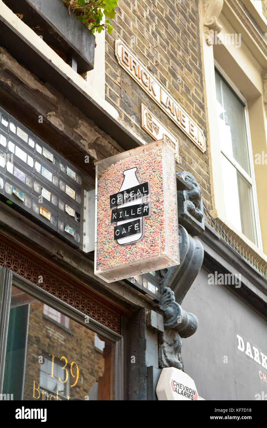 Cereal Killer Cafe sign on Brick Lane in London England the cafe only