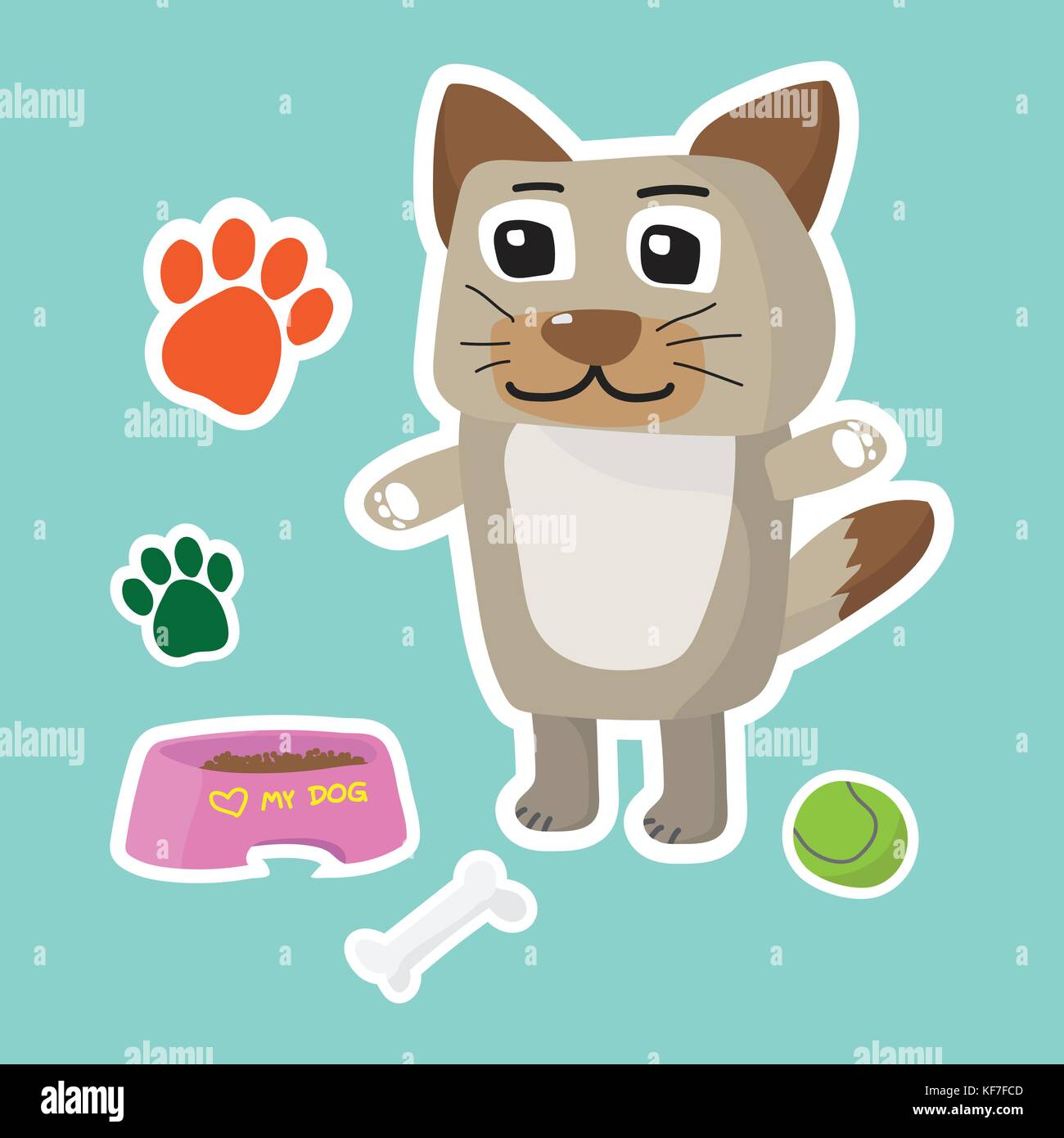 Cute dog cartoon sticker set on blue background vector illustration ...