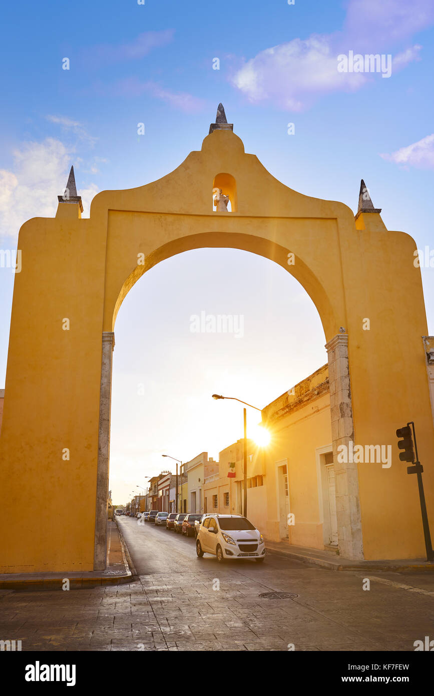 Merida Arch and Quarter of Dragons dragones in Yucatan Mexico Stock Photo