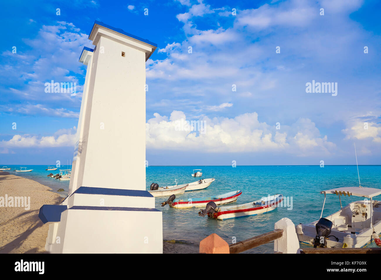 Puerto Morelos old bent lighthouse in Mayan Riviera Maya of Mexico