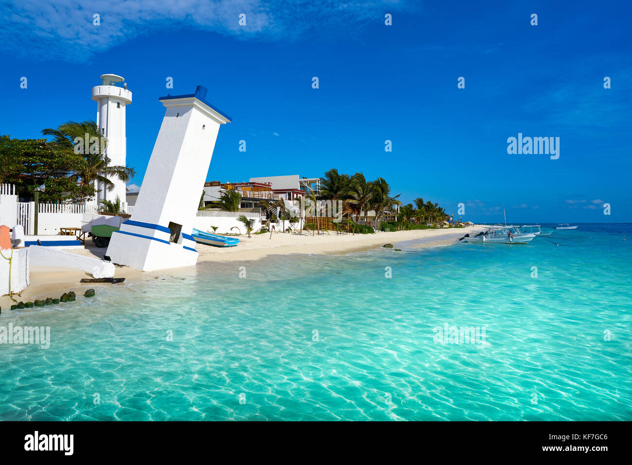 Puerto Morelos beach lighthouse in Riviera Maya at Mayan Mexico Stock Photo