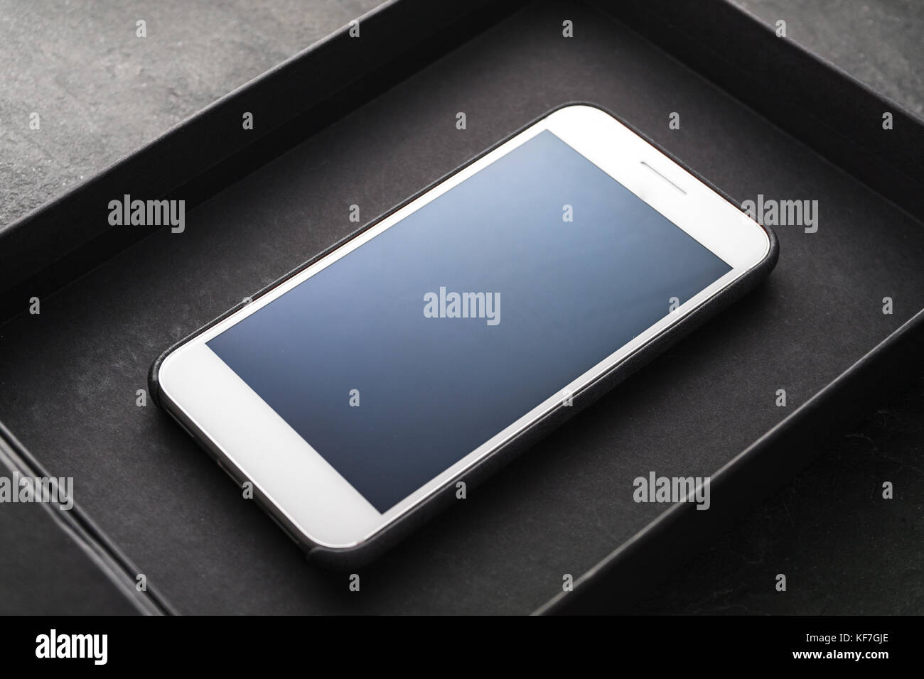 Black Friday, a new phone in a black box diagonal horizontal Stock Photo