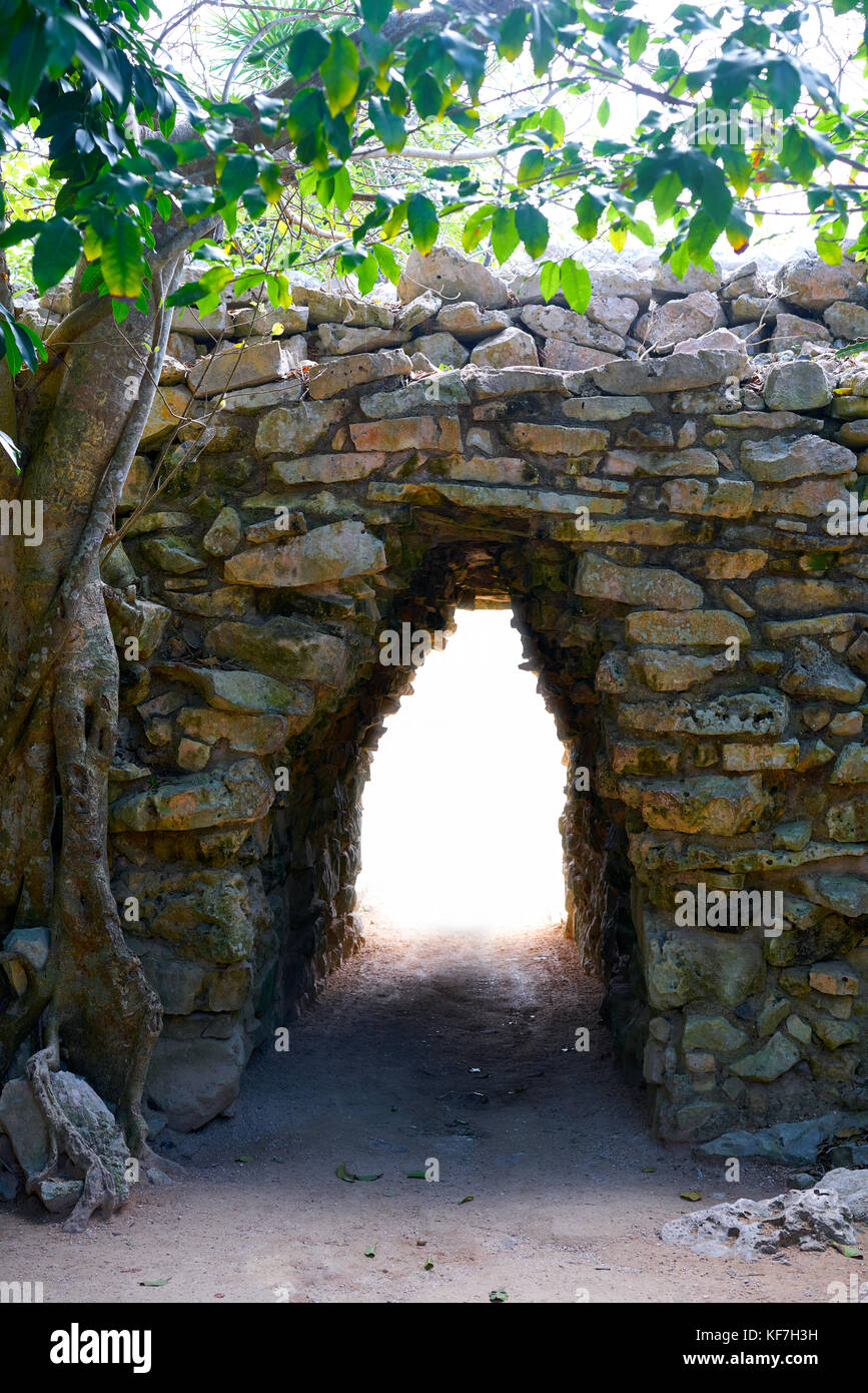 Tulum Mayan arch entrance corridor to ruins in Riviera Maya of Mexico Stock Photo
