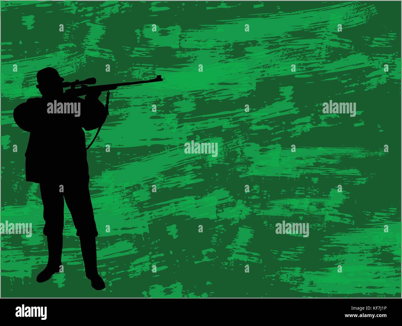 Hunter silhouette on the camouflage background - vector Stock Vector