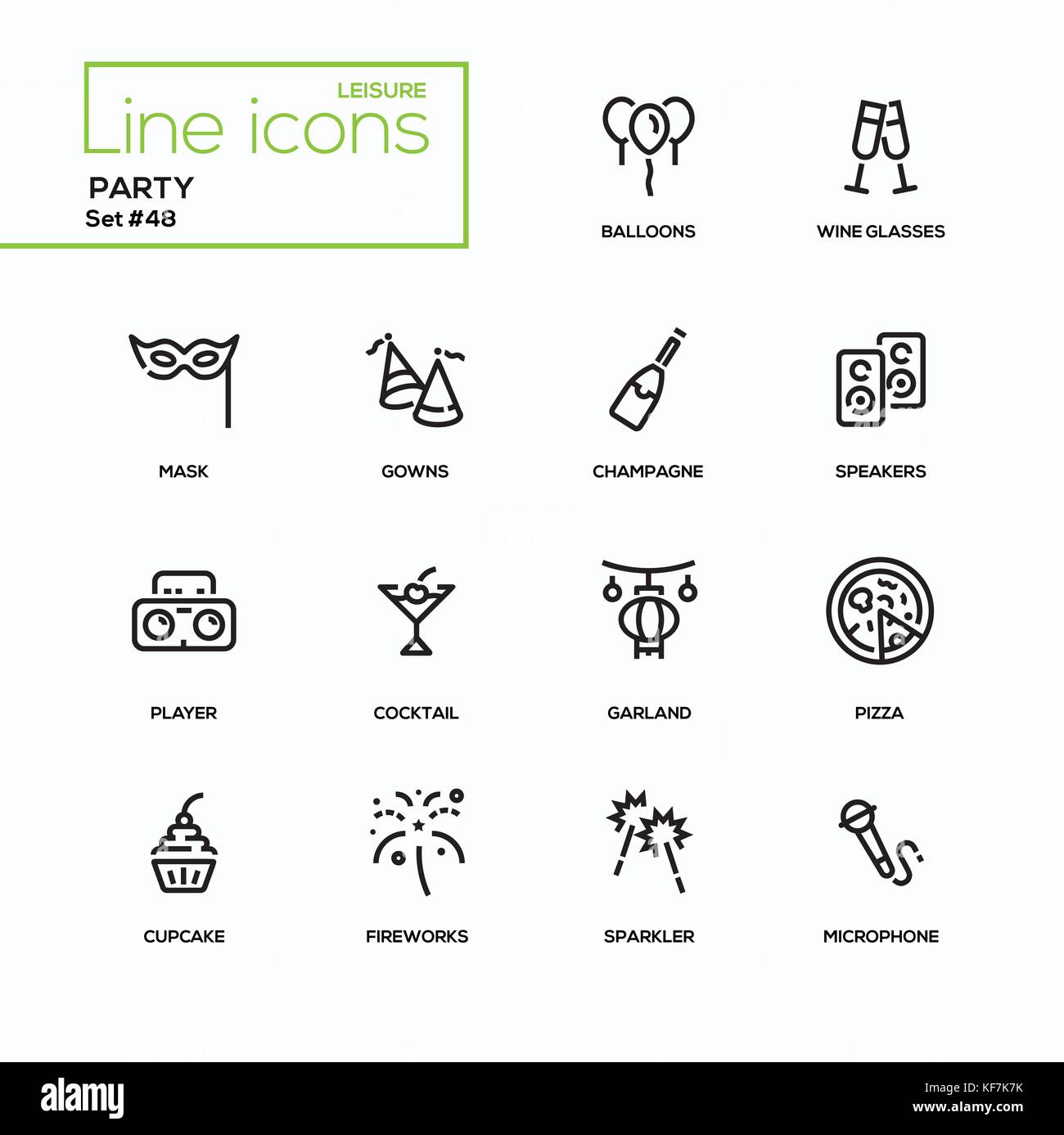 Leisure concept, party - line design icons set Stock Vector