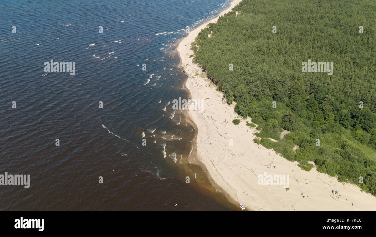 Gauja river Latvia drain into Baltic Sea aerial drone top view Stock ...